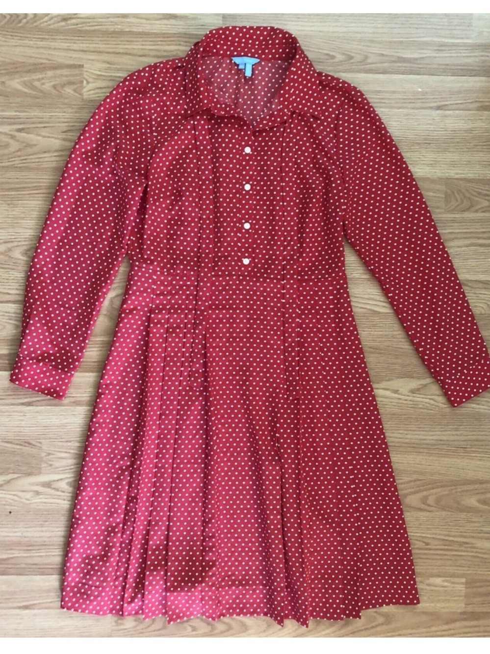 Draper James Lipstick Red Polka Dot Neck Tie Shirt Dress Button Up Pleat Midi 10 - Picture 2 of 2